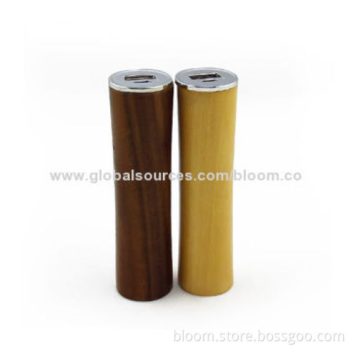 Eco-friendly Tube Power Banks, 2,200mAh, Material of Light/Red/Brown Wood